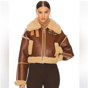 Helsa brown shearling faux leather leather jacket brand new xs
